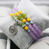 Light Purple Chalcedony Crystal Beads Bracelet with Ancient Coin Pendant