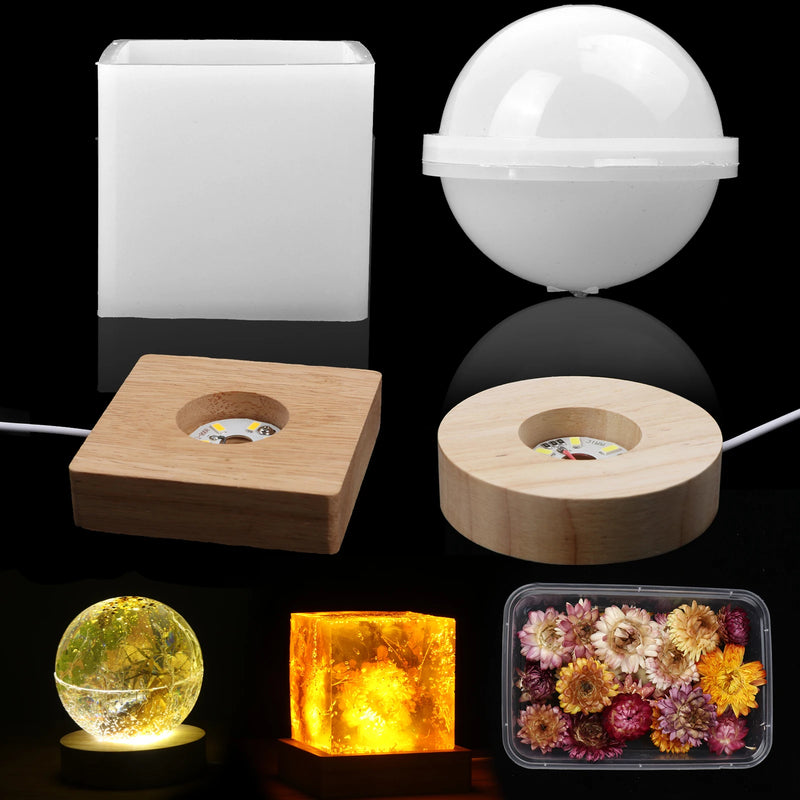 Resin Sphere & Square Lamp Silicone Mold Set with USB Power