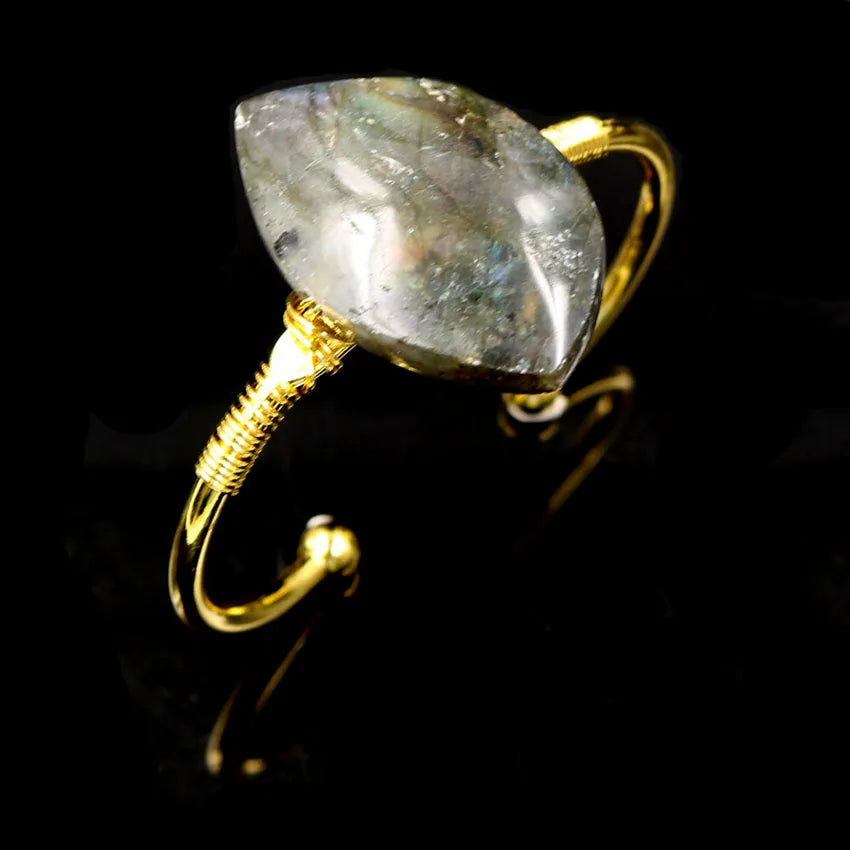 Yellow Geometric Labradorite Stone Bangle for Party