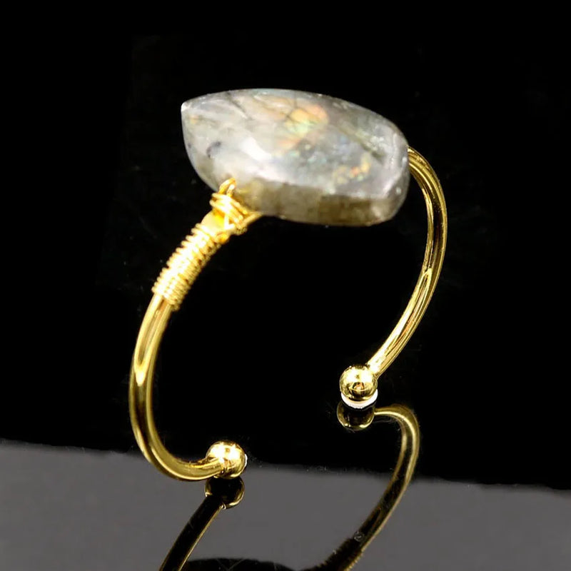 Yellow Geometric Labradorite Stone Bangle for Party