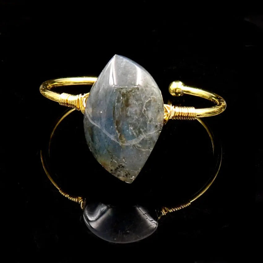 Yellow Geometric Labradorite Stone Bangle for Party