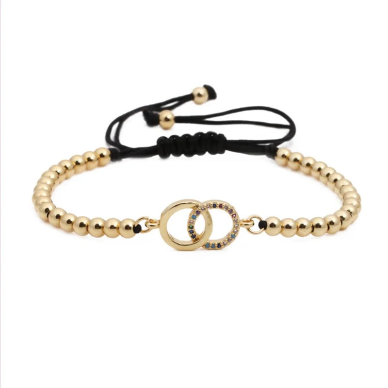 Yellow Weave Double Circle CZ Bracelet