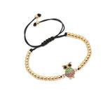 Light Yellow Owl Bracelet with Cubic Zirconia Stretchy Band