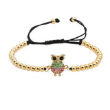 Light Yellow Owl Bracelet with Cubic Zirconia Stretchy Band