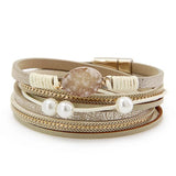 Light Yellow Pearl Crystal Layer Leather Bracelet