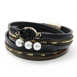 Light Yellow Pearl Crystal Layer Leather Bracelet