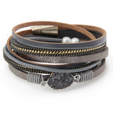 Light Yellow Pearl Crystal Layer Leather Bracelet