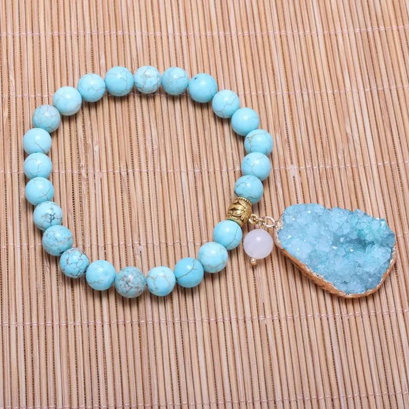Light Yellow Crystal Dyed Green Turquoises Beads Bracelet