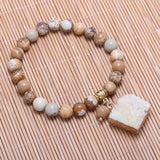 Yellow Crystal Picture Stone Beads Bracelet Gift Jewelry