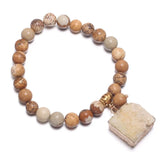 Yellow Crystal Picture Stone Beads Bracelet Gift Jewelry