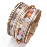 Yellow Quartz Stone Round Beads Leather Bracelet Charm Jewelry
