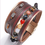 Yellow Quartz Stone Round Beads Leather Bracelet Charm Jewelry