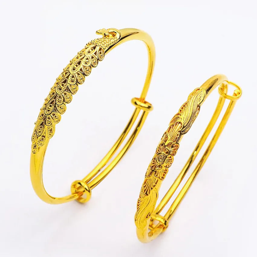 Light Yellow Metal Peacock Bangle for Anniversary Gift