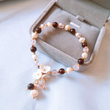Yellow Shell Flower Garnet Stone Bracelet with Pearl Jewelry