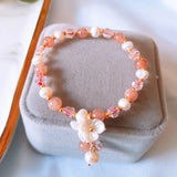Yellow Shell Flower Garnet Stone Bracelet with Pearl Jewelry
