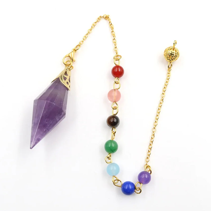 Yellow Tiger Eye Stone Pyramid Pendant with Beads Chain