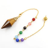 Yellow Tiger Eye Stone Pyramid Pendant with Beads Chain