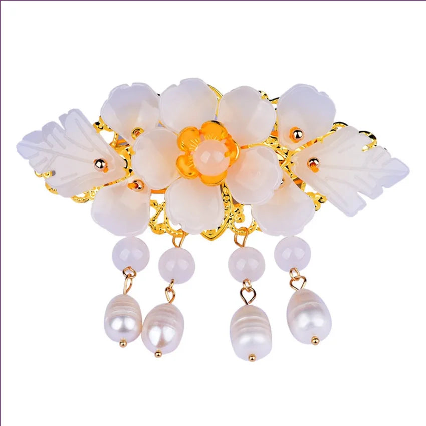Yellow Shell Leaf Flower Hair Jewelry with Pearl