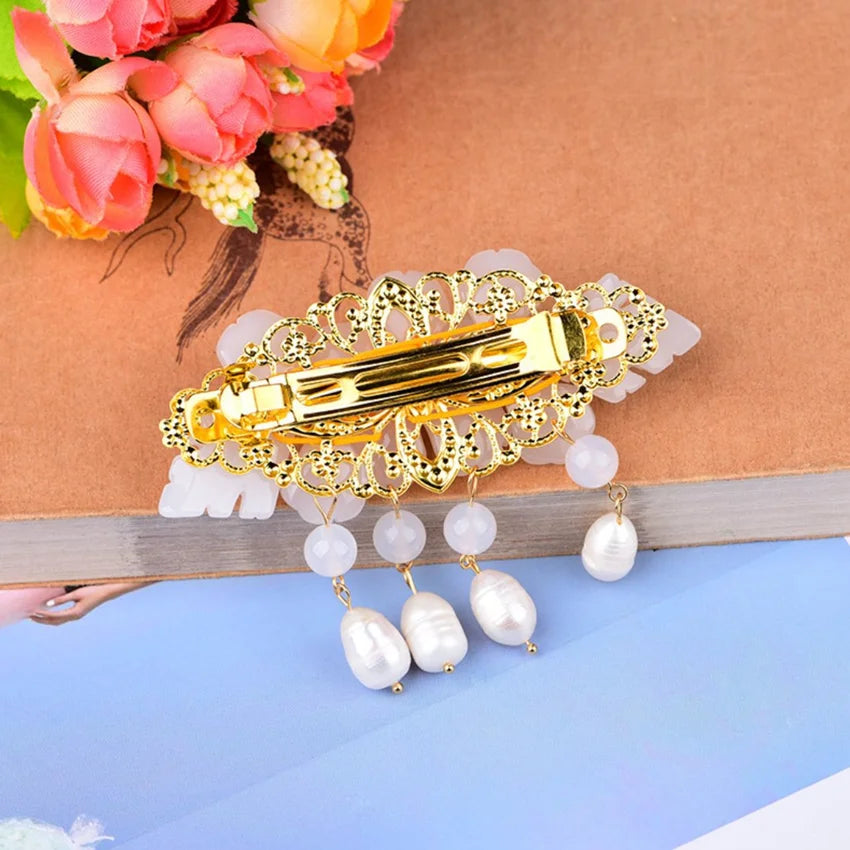 Yellow Shell Leaf Flower Hair Jewelry with Pearl