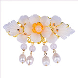 Yellow Shell Leaf Flower Hair Jewelry with Pearl
