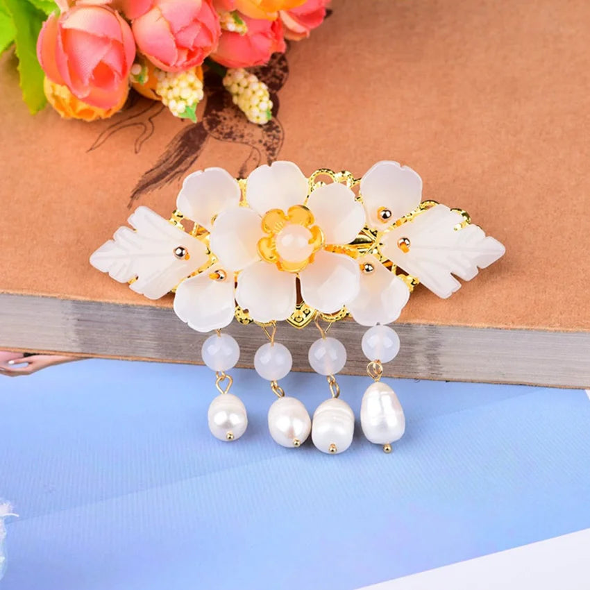 Yellow Shell Leaf Flower Hair Jewelry with Pearl