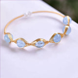 Yellow Wire Wrap Citrines Crystal Bangle with Amethysts