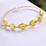 Yellow Wire Wrap Citrines Crystal Bangle with Amethysts