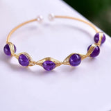 Yellow Wire Wrap Citrines Crystal Bangle with Amethysts