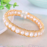 Yellow Wire Wrap Stackable Pearl Bangle Red Agates Jewelry