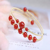 Yellow Wire Wrap Stackable Pearl Bangle Red Agates Jewelry