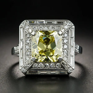 Yellow Square Spinel Wedding Ring for Women Silver Anniversary Jewelry