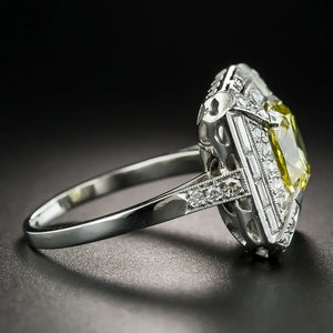 Yellow Square Spinel Wedding Ring for Women Silver Anniversary Jewelry