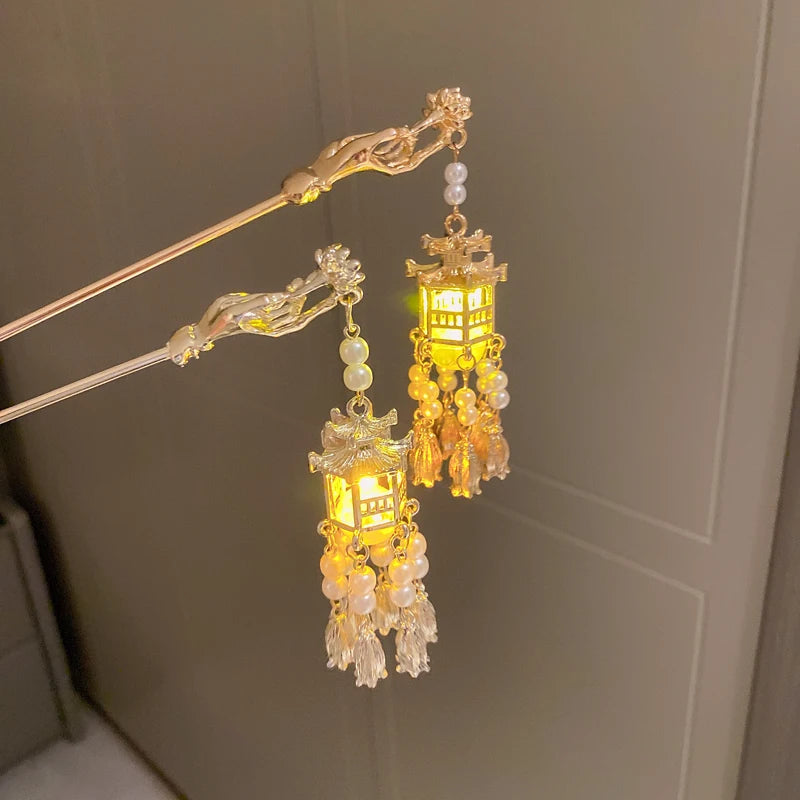 Vintage Style Lantern Palace Pearl Tassel Hairpin