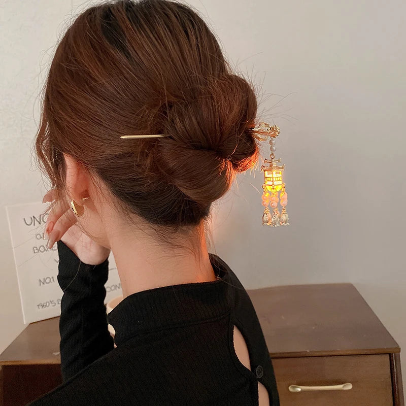 Vintage Style Lantern Palace Pearl Tassel Hairpin