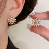 Zircon Snowflake Pearls Earrings Women Jewelry