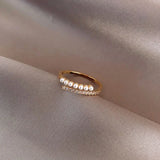 Zircon Pearl Double Row Open Ring Wedding Jewelry
