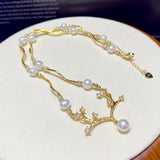 Antique Natural 7-8mm Pearl Necklace, 18K Pendant, Retro Style