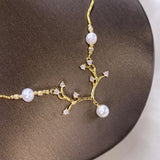 Antique Natural 7-8mm Pearl Necklace, 18K Pendant, Retro Style