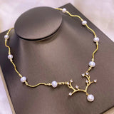 Antique Natural 7-8mm Pearl Necklace, 18K Pendant, Retro Style