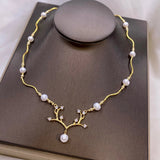 Antique Natural 7-8mm Pearl Necklace, 18K Pendant, Retro Style