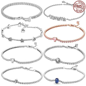 925 Sterling Silver Glittering Star Adjustable Charm Bracelet DIY