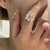 Geometry Tassel Chain Double Finger Ring for Women