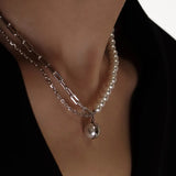 925 Silver Double-Layer Pearl Collarbone Necklace