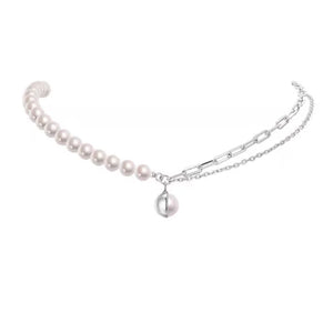 925 Silver Double-Layer Pearl Collarbone Necklace