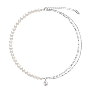 925 Silver Double-Layer Pearl Collarbone Necklace