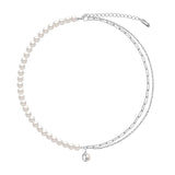 925 Silver Double-Layer Pearl Collarbone Necklace