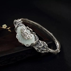 Noble S925 Sterling Silver & Tian Jade Bracelet Retro Wristband