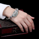 Noble S925 Sterling Silver & Tian Jade Bracelet Retro Wristband