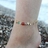 Cancer Natural Stone Anklet Zodiac Plated Chain