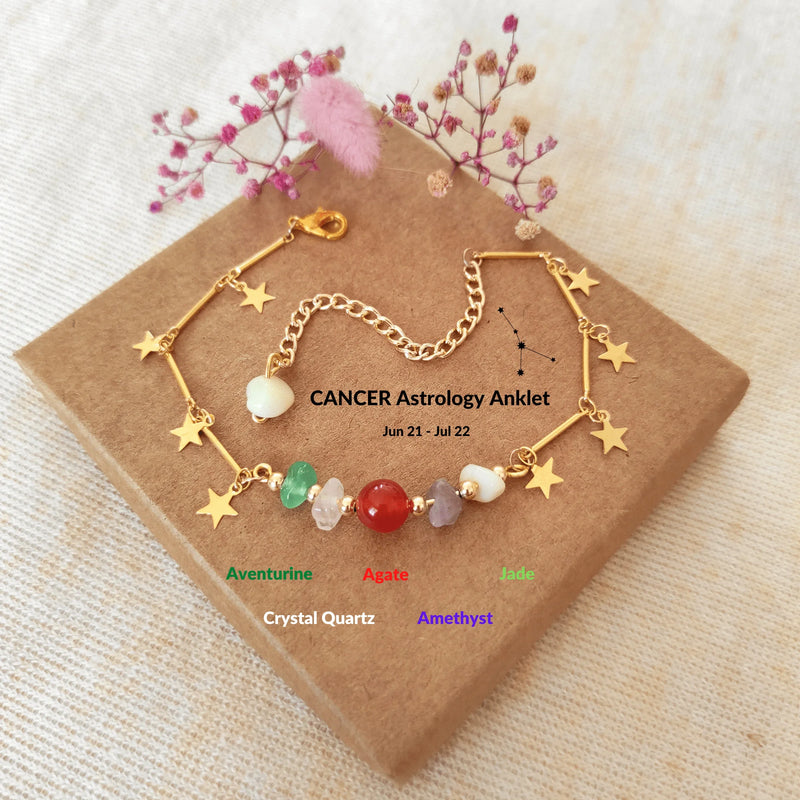 Cancer Natural Stone Anklet Zodiac Plated Chain